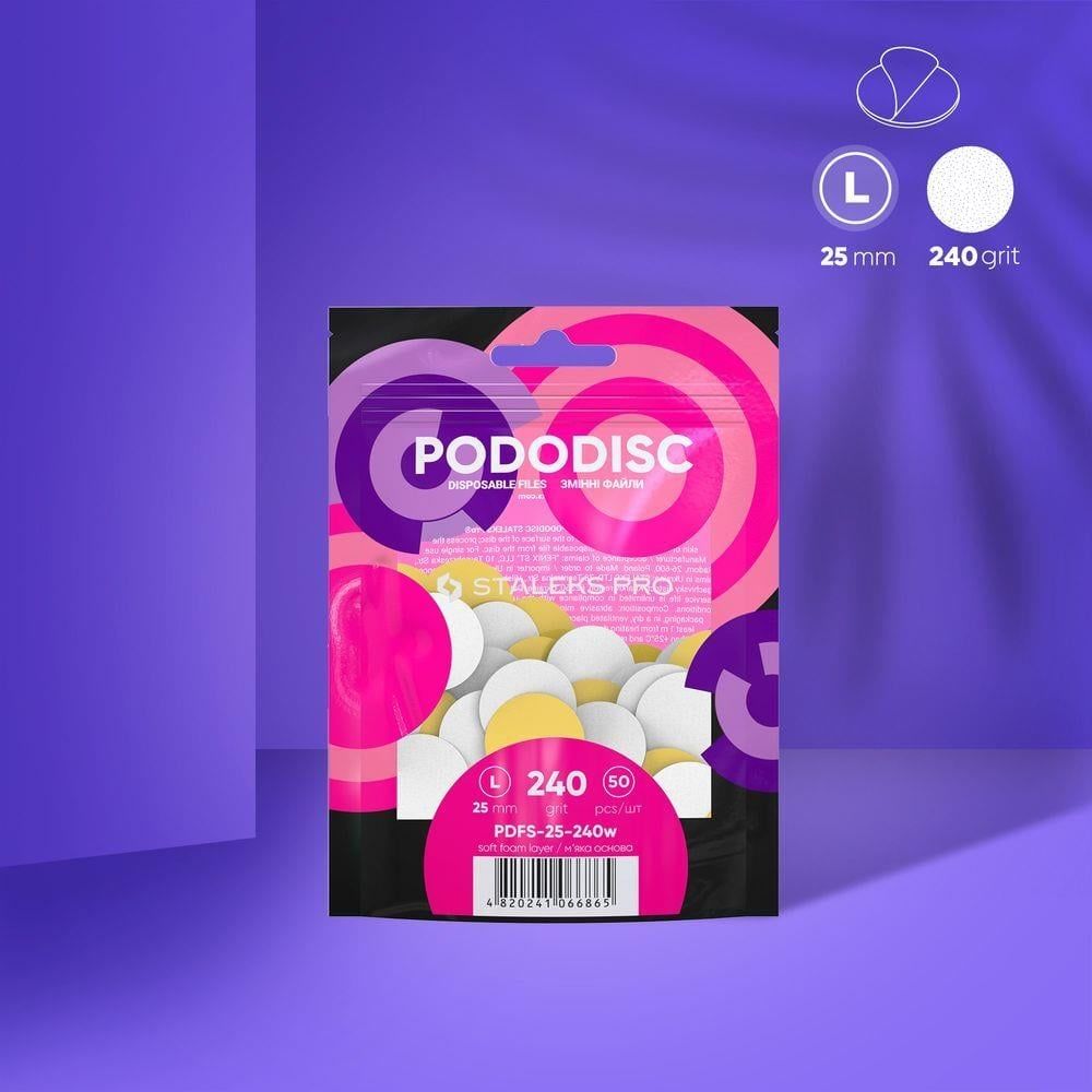 PODODISC STALEKS PRO L Pedikür Disk İçin Yumuşak Tabanlı Yedek Beyaz Törpüler, 240 Grit (50 Adet)