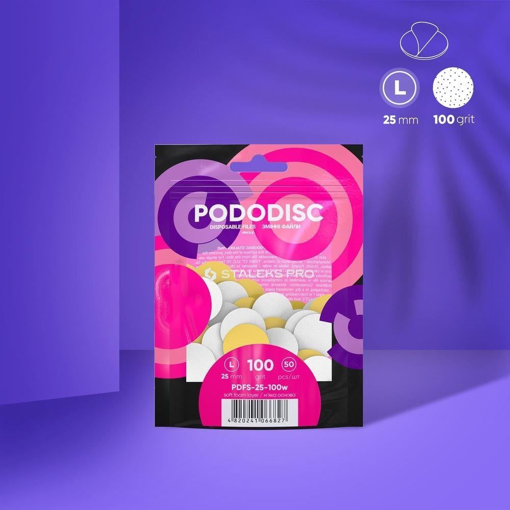 PODODISC STALEKS PRO L Pedikür Disk İçin Yumuşak Tabanlı Yedek Beyaz Törpüler, 100 Grit (50 Adet)