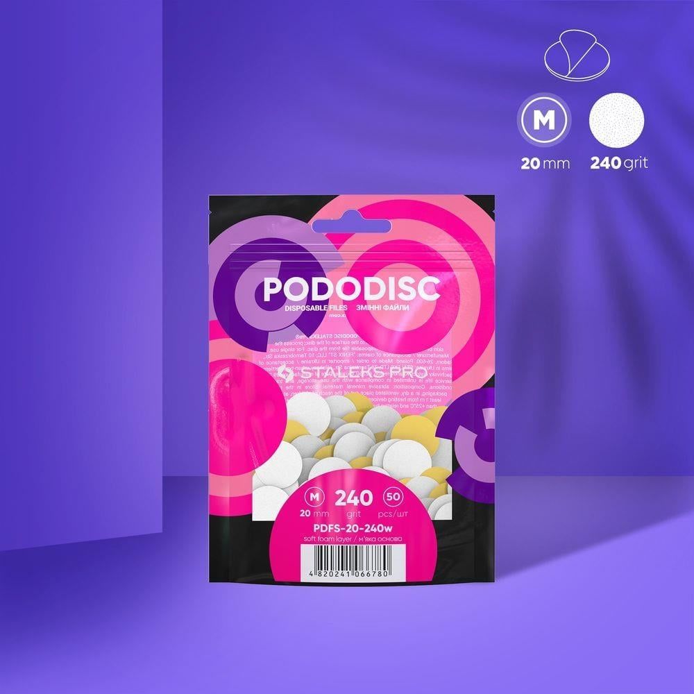 PODODISC STALEKS PRO M Pedikür Disk İçin Yumuşak Tabanlı Yedek Beyaz Törpüler, 240 Grit (50 Adet)