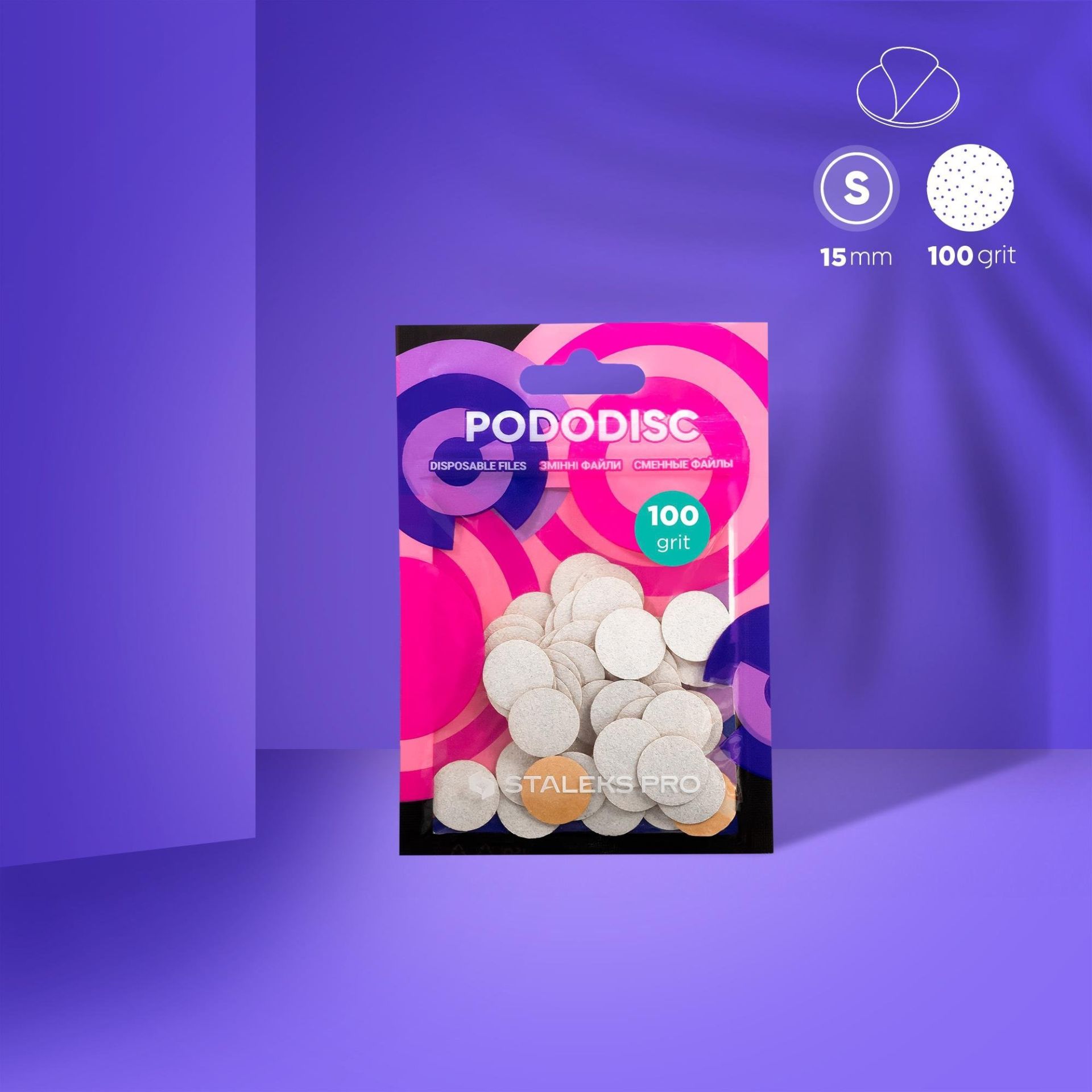 PODODISC STALEKS PRO S Pedikür Disk İçin Yedek Beyaz Törpüler, 100 Grit (50 Adet)