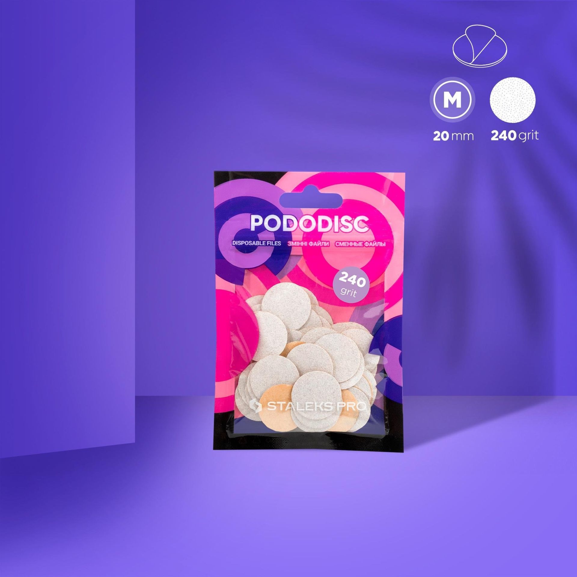 PODODISC STALEKS PRO M Pedikür Disk İçin Yedek Beyaz Törpüler, 240 Grit (50 Adet)