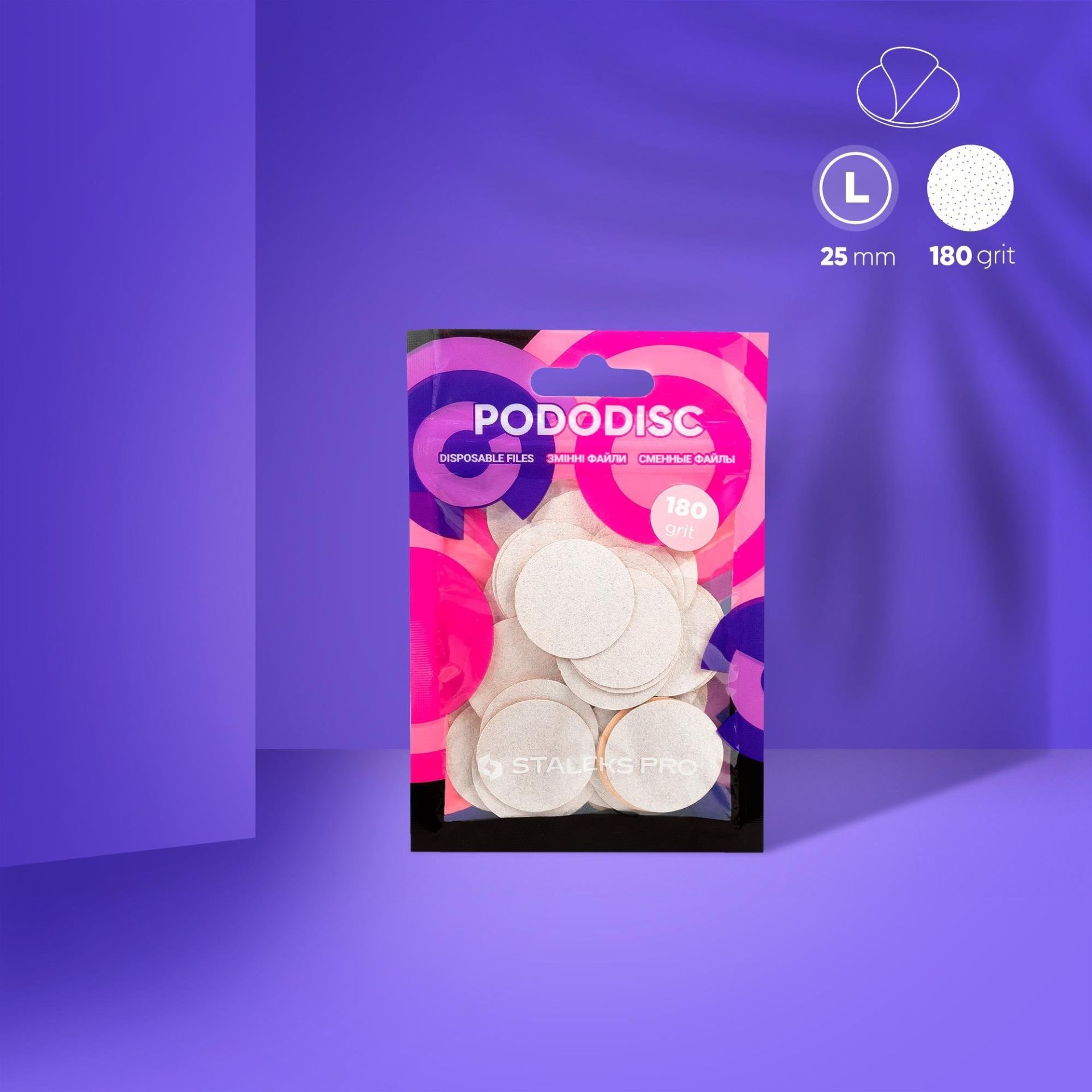 PODODISC STALEKS PRO L Pedikür Disk İçin Yedek Beyaz Törpüler, 180 Grit (50 Adet)