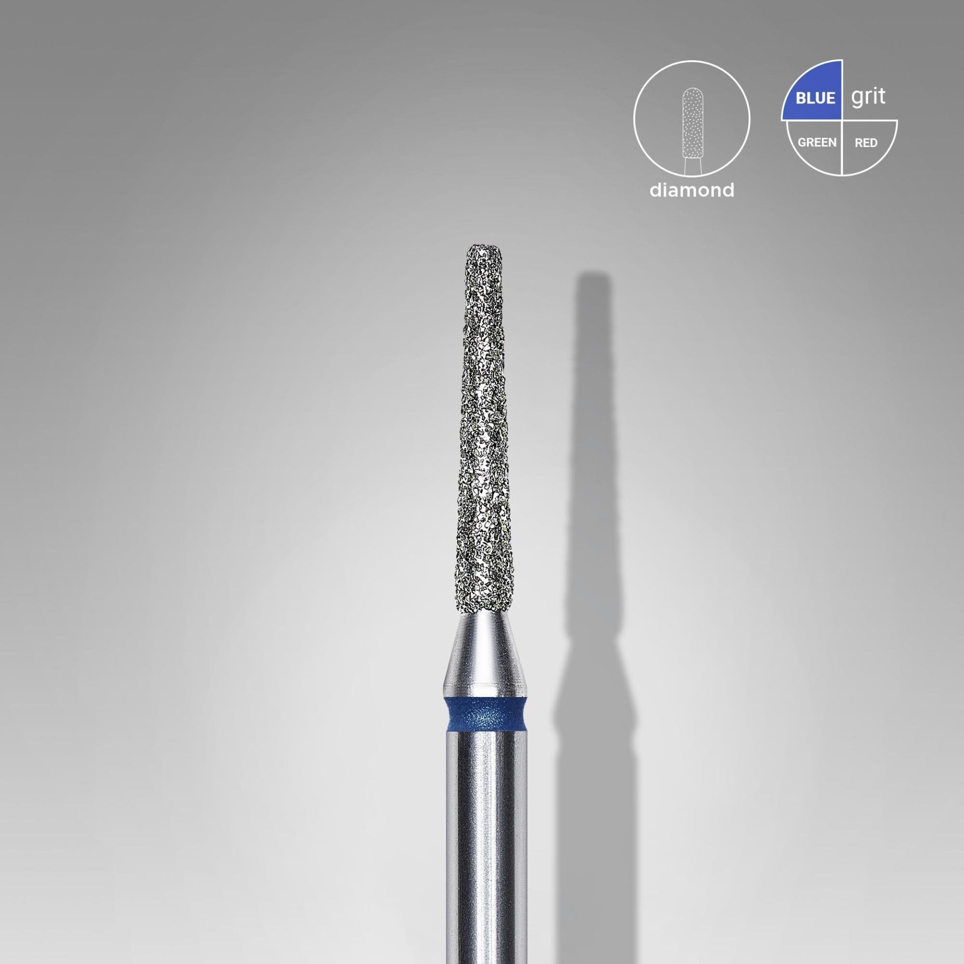 Elmas Kesik Koni Freze, Mavi, Çap 1,6 mm, Çalışma Kısmı 10 mm