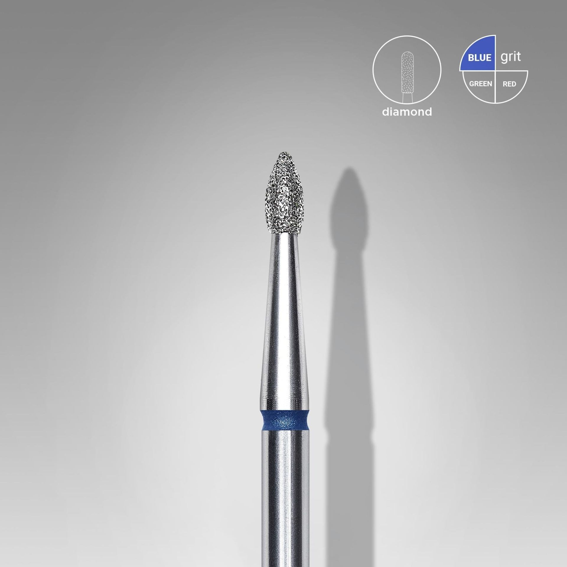 Elmas Sivri Tomurcuk Freze, Mavi, Çap 1,8 mm, Çalışma Kısmı 4 mm