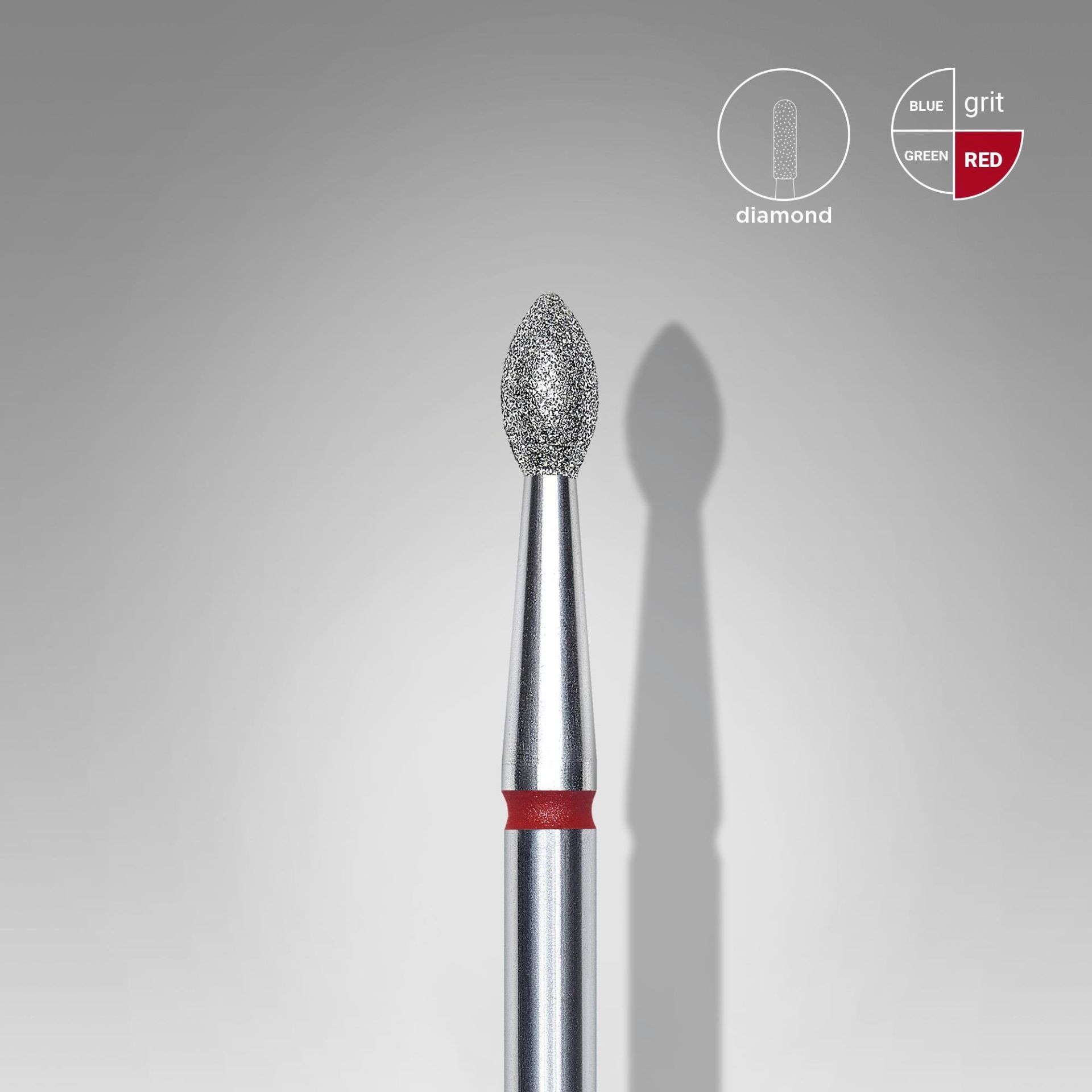 Elmas Sivri Tomurcuk Freze, Kırmızı, Çap 2,5 mm, Çalışma Kısmı 4,5 mm