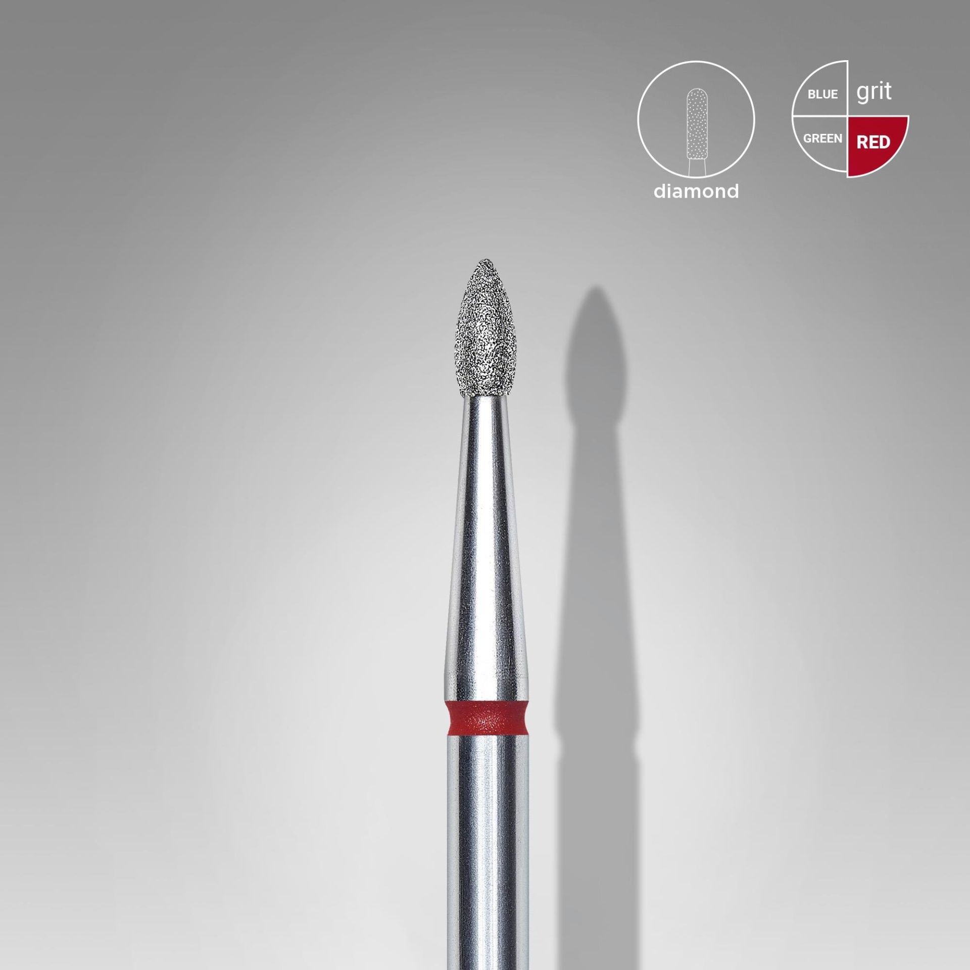 Elmas Sivri Tomurcuk Freze, Kırmızı, Çap 1,8 mm, Çalışma Kısmı 4 mm