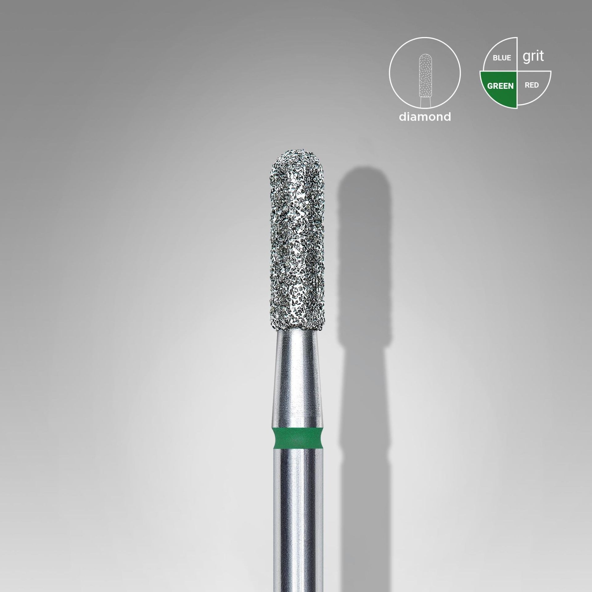 Elmas Yuvarlanmış Silindir Freze, Yeşil, Çap 2,3 mm, Çalışma Kısmı 8 mm