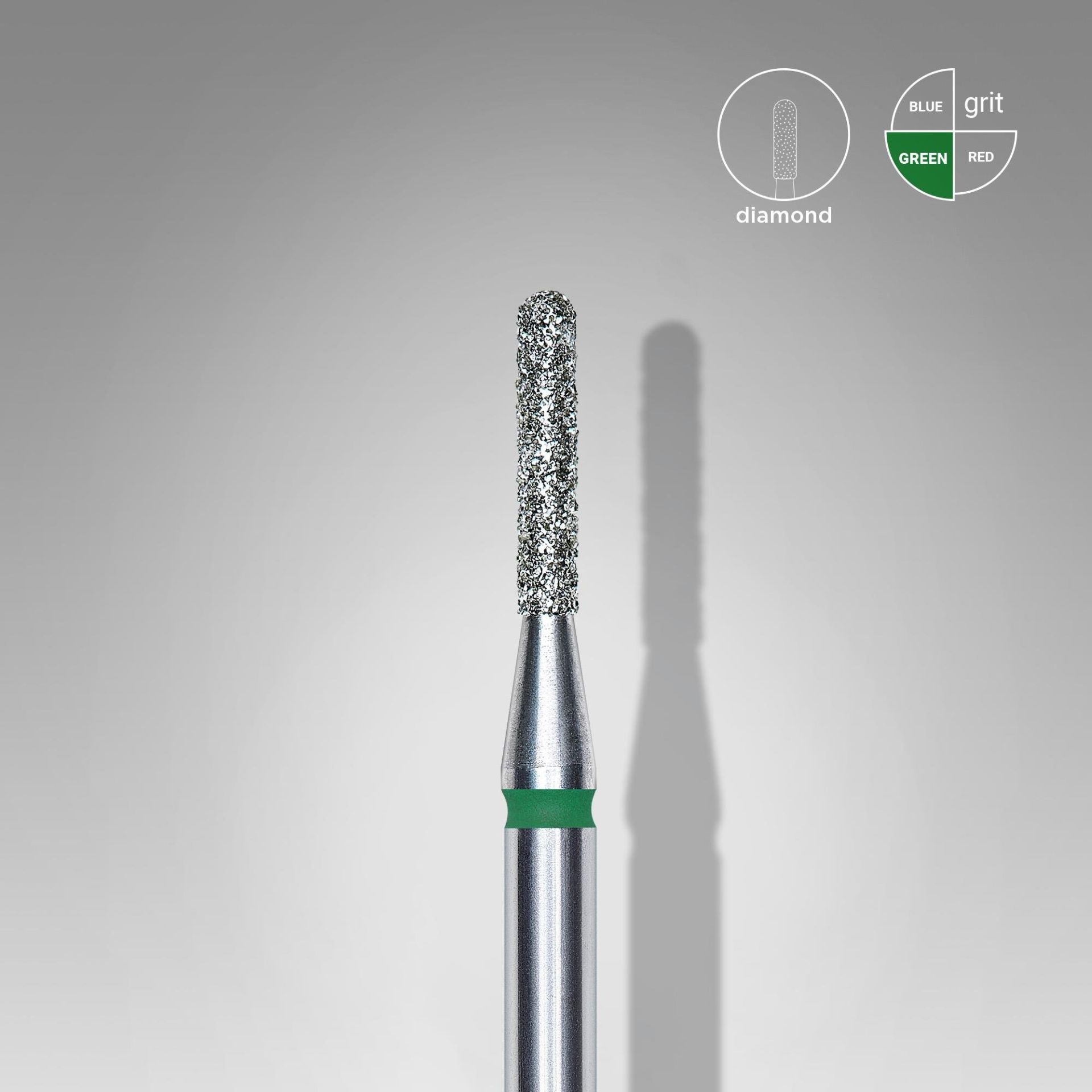 Elmas Yuvarlanmış Silindir Freze, Yeşil, Çap 1,4 mm, Çalışma Kısmı 8 mm