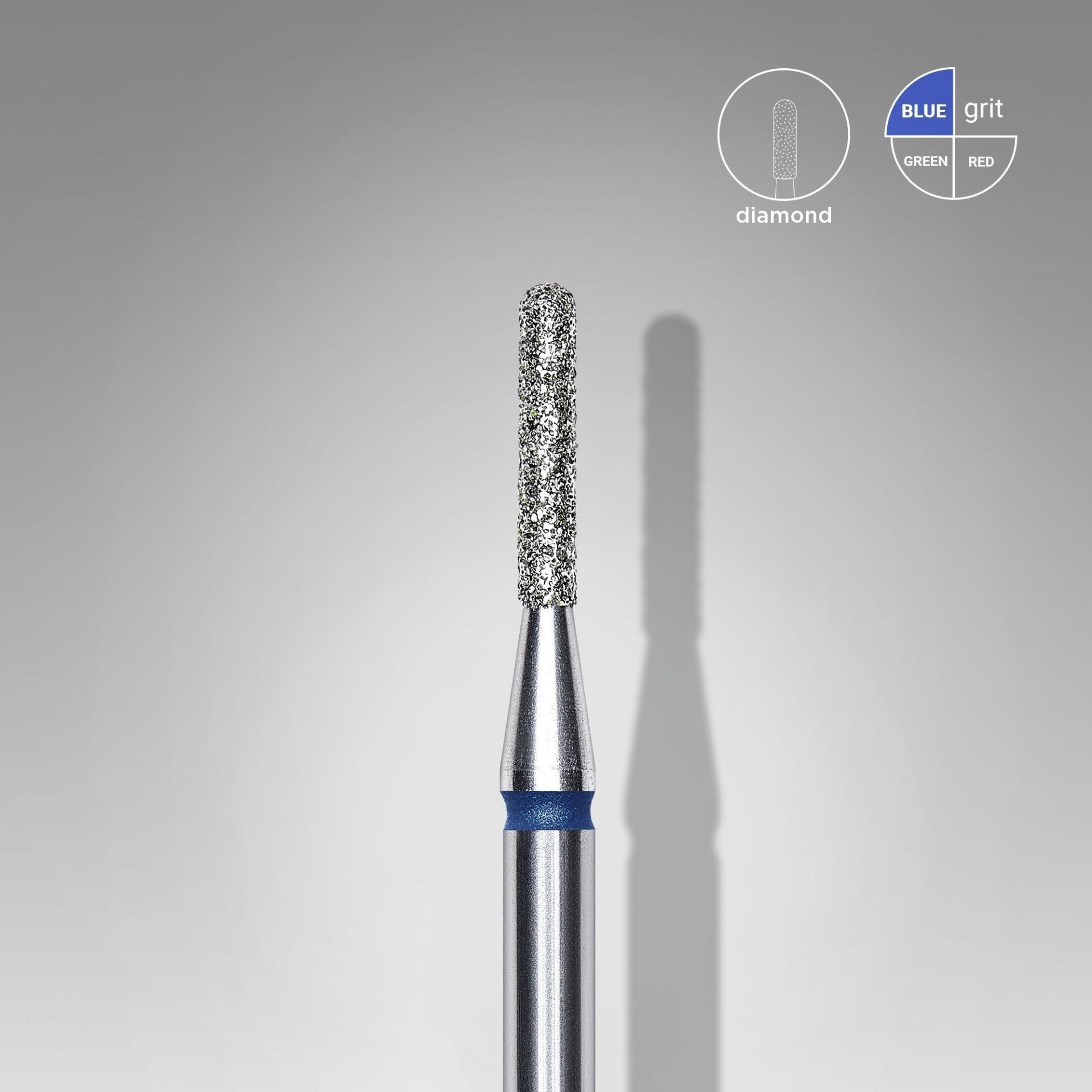Elmas Yuvarlanmış Silindir Freze, Mavi, Çap 1,4 mm, Çalışma Kısmı 8 mm