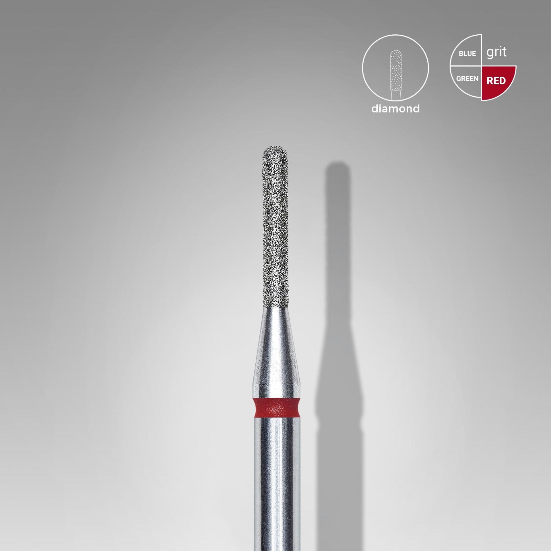Elmas Yuvarlanmış Silindir Freze, Kırmızı, Çap 1,4 mm, Çalışma Kısmı 8 mm